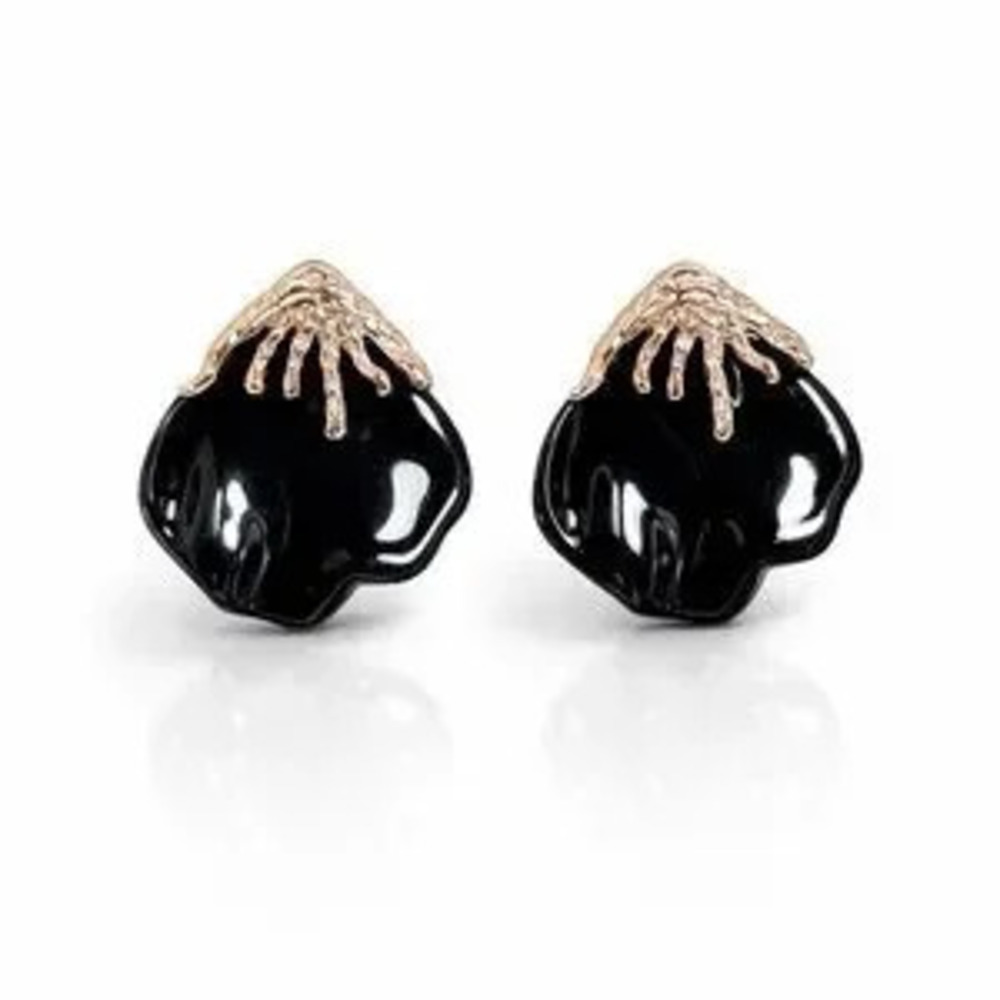 ?? Elegant Black Floral Earrings
